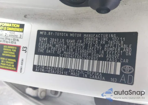 2011 Toyota Corolla S z USA, uszkodzony, nr VIN 2T1BU4EE6BC707895